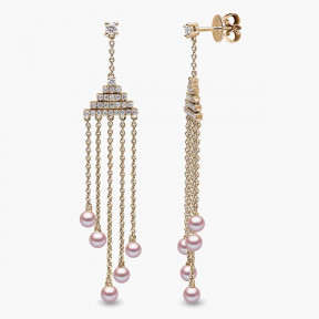 Sleek 18K Gold Pearl and Diamond Geometric Drop Earrings