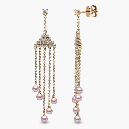 Sleek 18K Gold Pearl and Diamond Geometric Drop Earrings