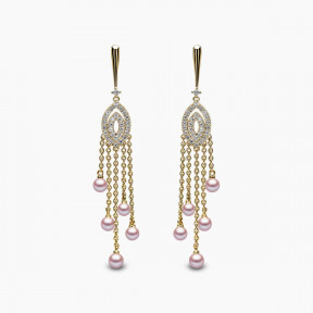 Sleek 18K Gold Pearl and Diamond Chain Drop Earrings