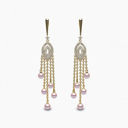 Sleek 18K Gold Pearl and Diamond Chain Drop Earrings