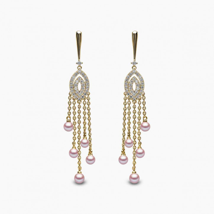 Sleek 18K Gold Pearl and Diamond Chain Drop Earrings