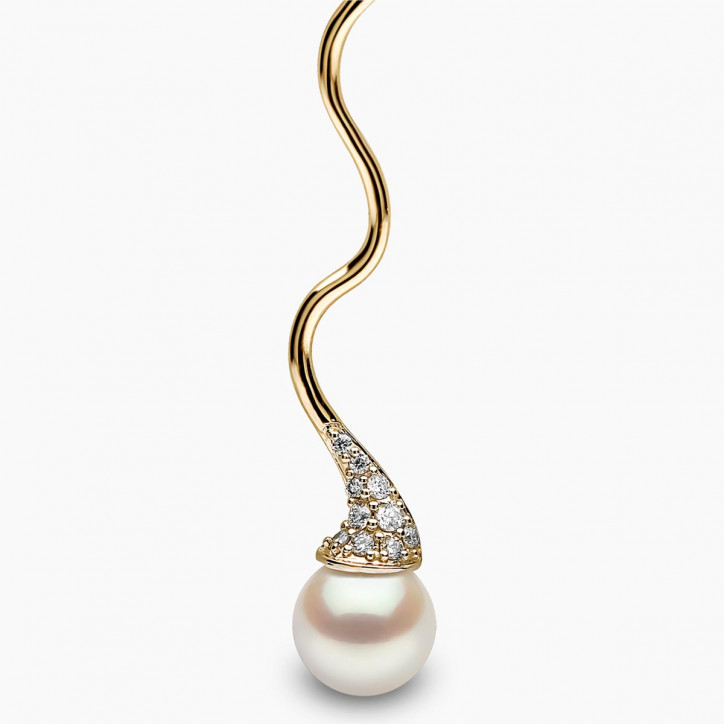 Sleek 18K Gold Double Pearl and Diamond Wave Earrings