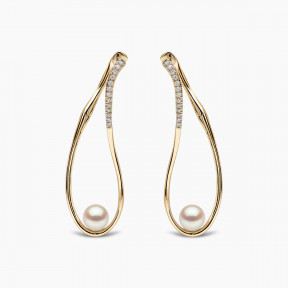 Sleek 18K Gold Akoya Pearl and Diamond Infinity Earrings