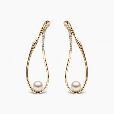 Sleek 18K Gold Akoya Pearl and Diamond Infinity Earrings