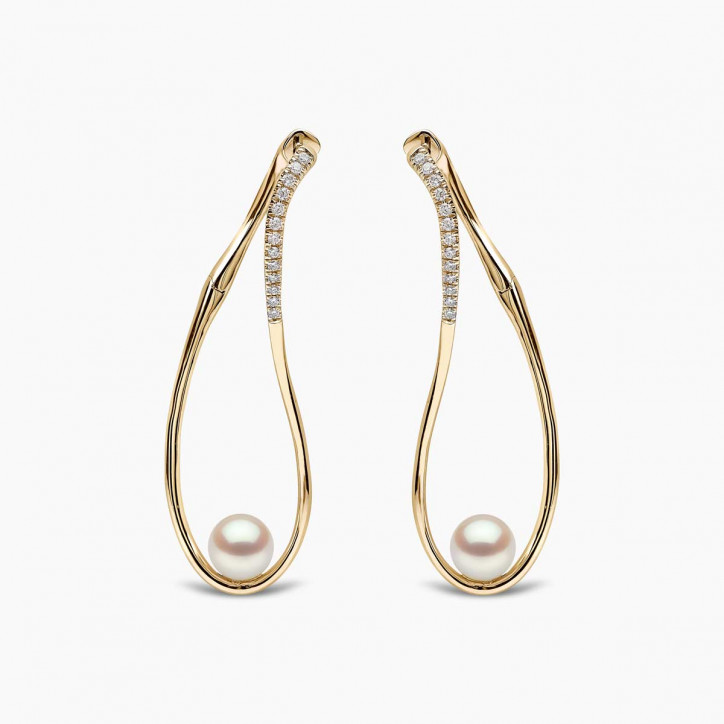 Sleek 18K Gold Akoya Pearl and Diamond Infinity Earrings