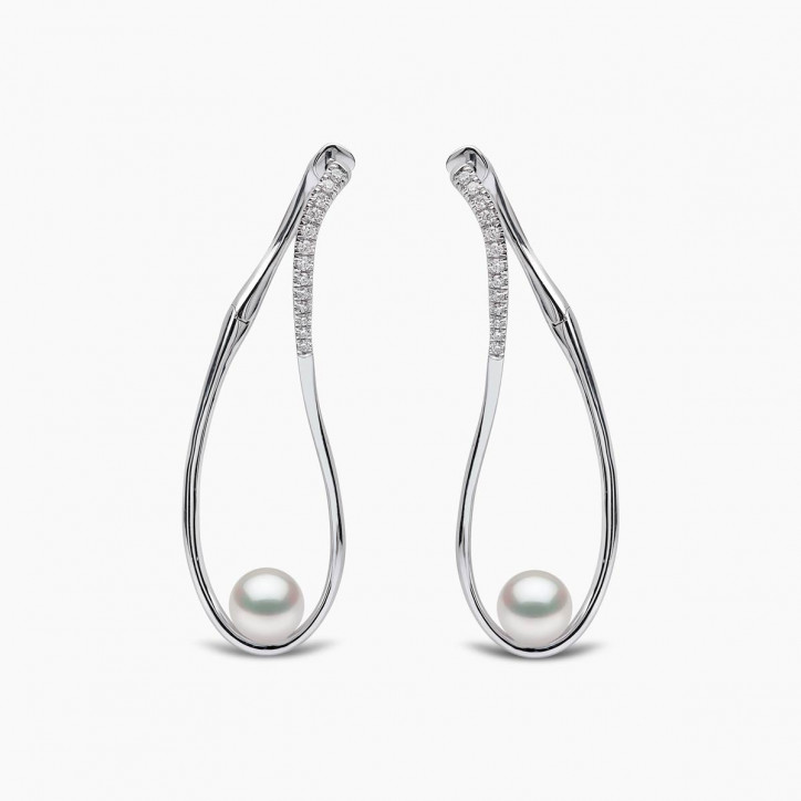 Sleek 18K Gold Akoya Pearl and Diamond Infinity Earrings