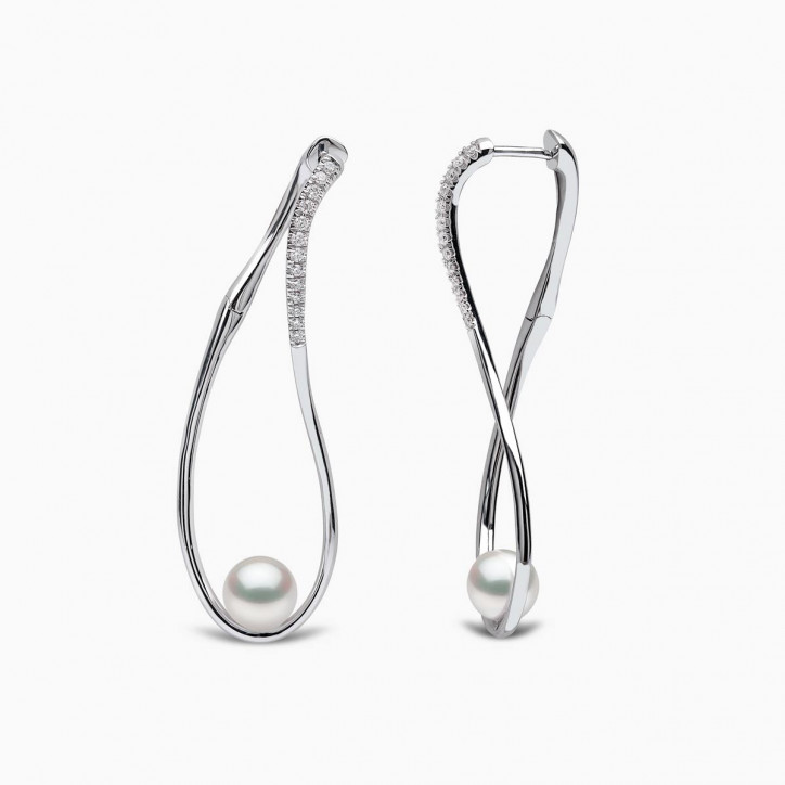 Sleek 18K Gold Akoya Pearl and Diamond Infinity Earrings