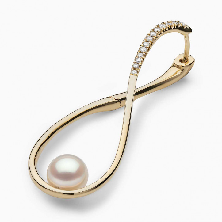 Sleek 18K Gold Akoya Pearl and Diamond Infinity Earrings