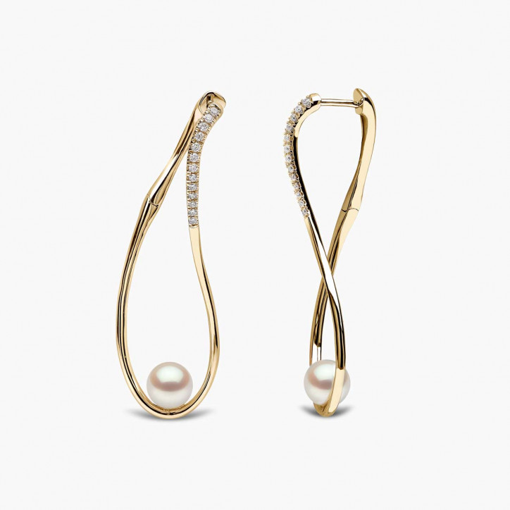 Sleek 18K Gold Akoya Pearl and Diamond Infinity Earrings