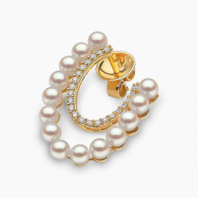 Sleek 18K Gold Pearl and Diamond Oval Earrings