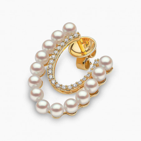 Sleek 18K Gold Pearl and Diamond Oval Earrings