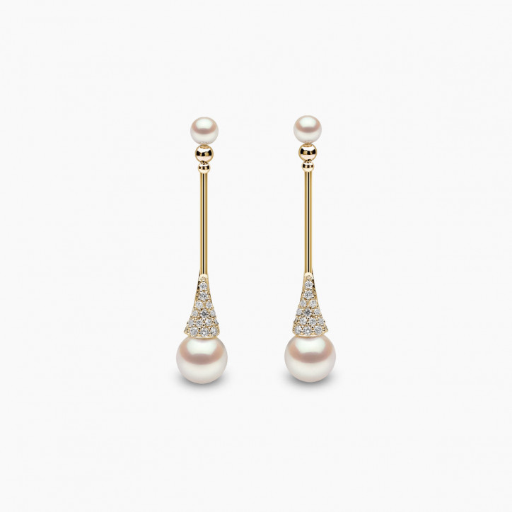 Sleek 18K Gold Double Pearl and Diamond Earrings