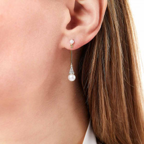 Sleek 18K Gold Double Pearl and Diamond Earrings