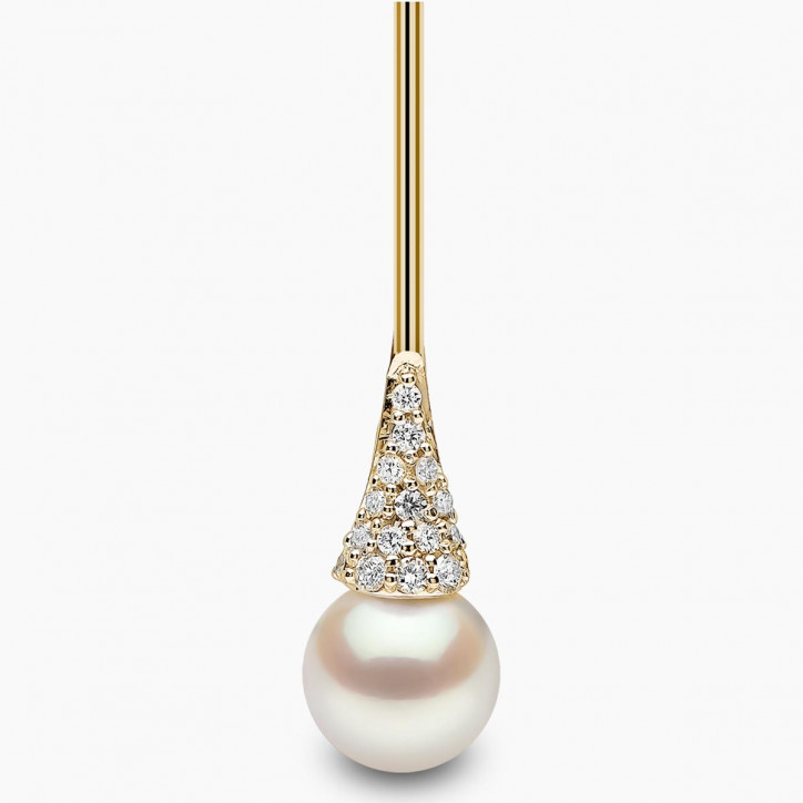 Sleek 18K Gold Double Pearl and Diamond Earrings