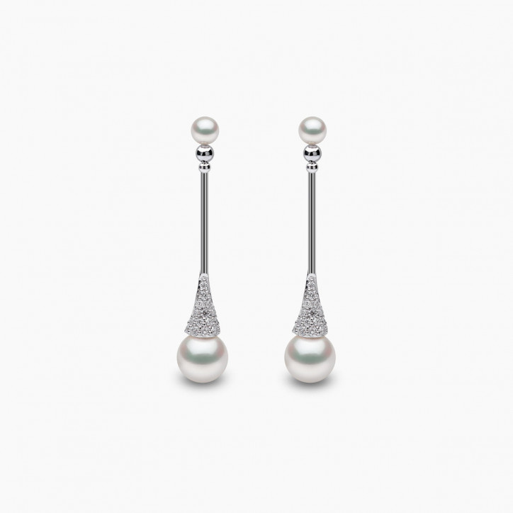 Sleek 18K Gold Double Pearl and Diamond Earrings