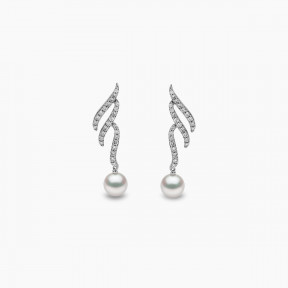 Sleek 18K Gold Akoya Pearl and Diamond Motif Earrings