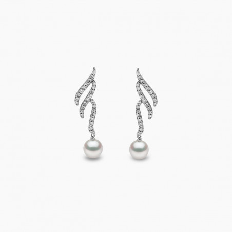 Sleek 18K Gold Akoya Pearl and Diamond Motif Earrings