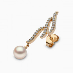 Sleek 18K Gold Akoya Pearl and Diamond Motif Earrings