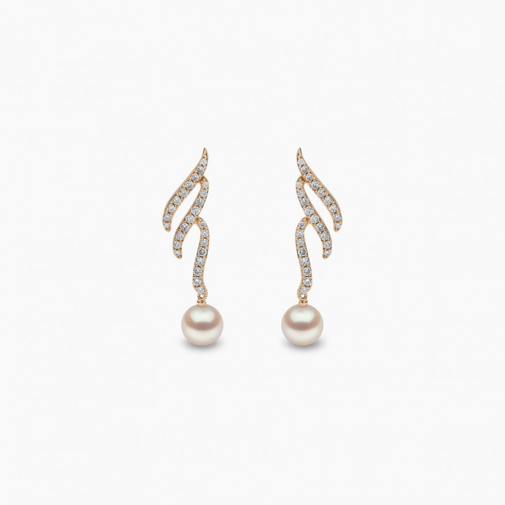 Sleek 18K Gold Akoya Pearl and Diamond Motif Earrings