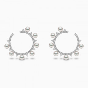 Sleek 18K Gold Pearl and Diamond Circle Earrings