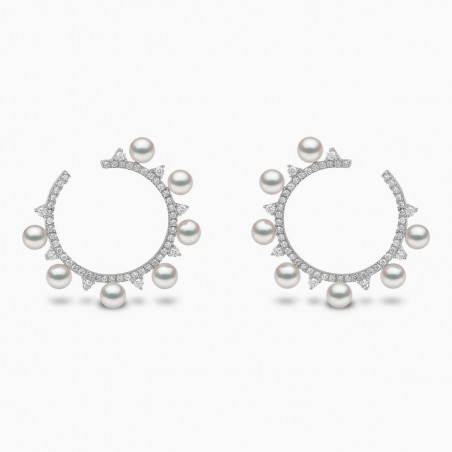 Sleek 18K Gold Pearl and Diamond Circle Earrings