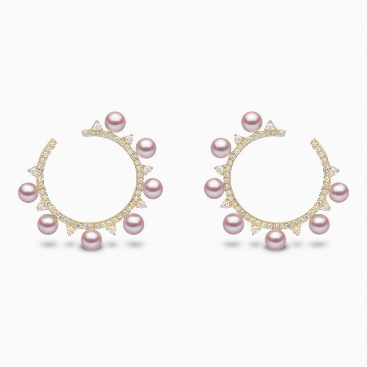 Sleek 18K Gold Pearl and Diamond Circle Earrings