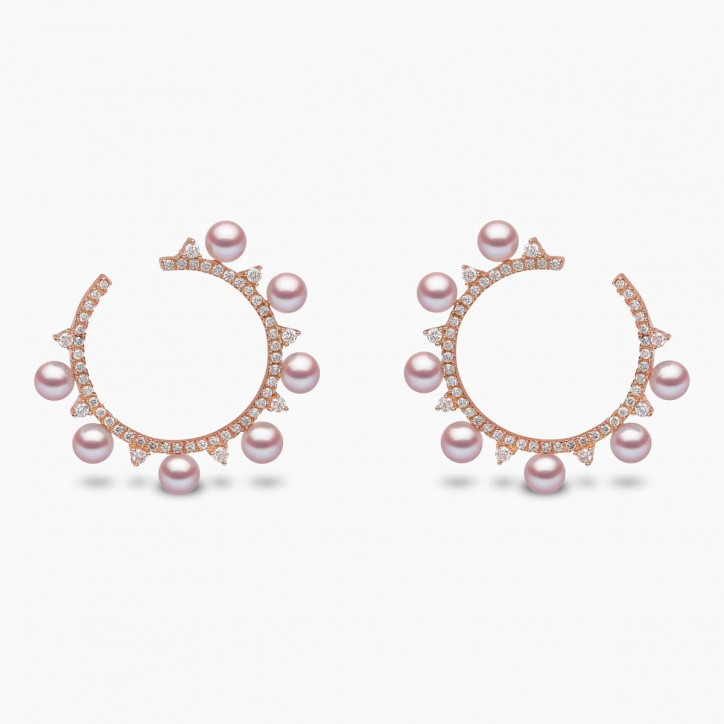 Sleek 18K Gold Pearl and Diamond Circle Earrings