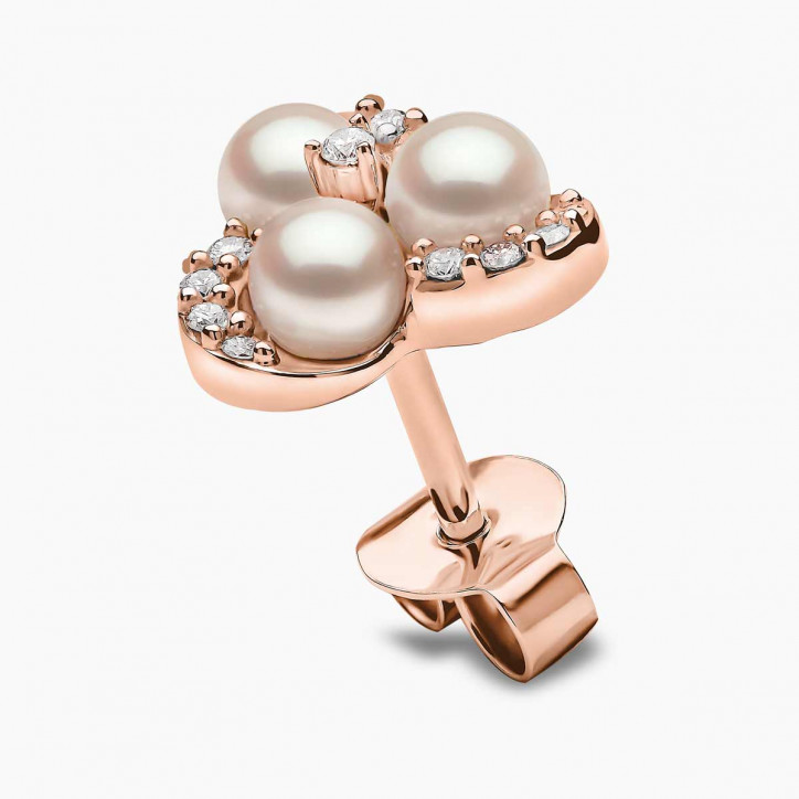 Sleek 18K Gold Pearl and Diamond Twist Stud Earrings