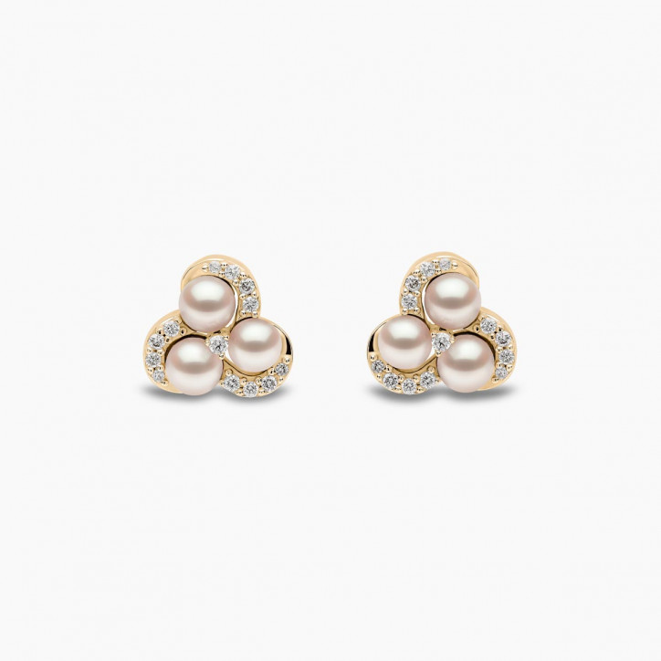 Sleek 18K Gold Pearl and Diamond Twist Stud Earrings