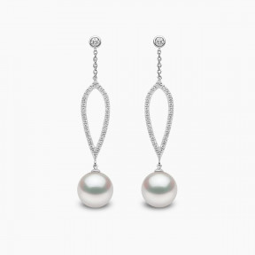 Trend 18K Gold Freshwater Pearl and Diamond Teardrop Earrings