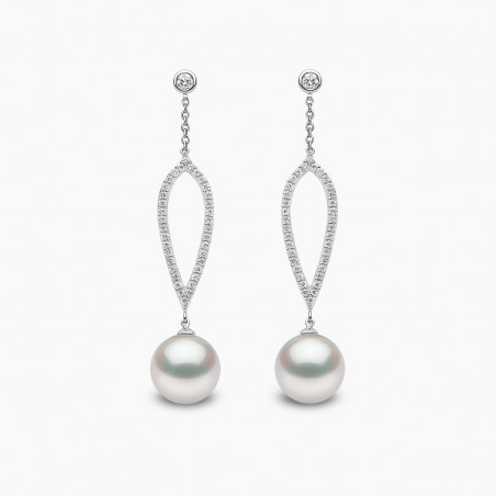 Trend 18K Gold Freshwater Pearl and Diamond Teardrop Earrings