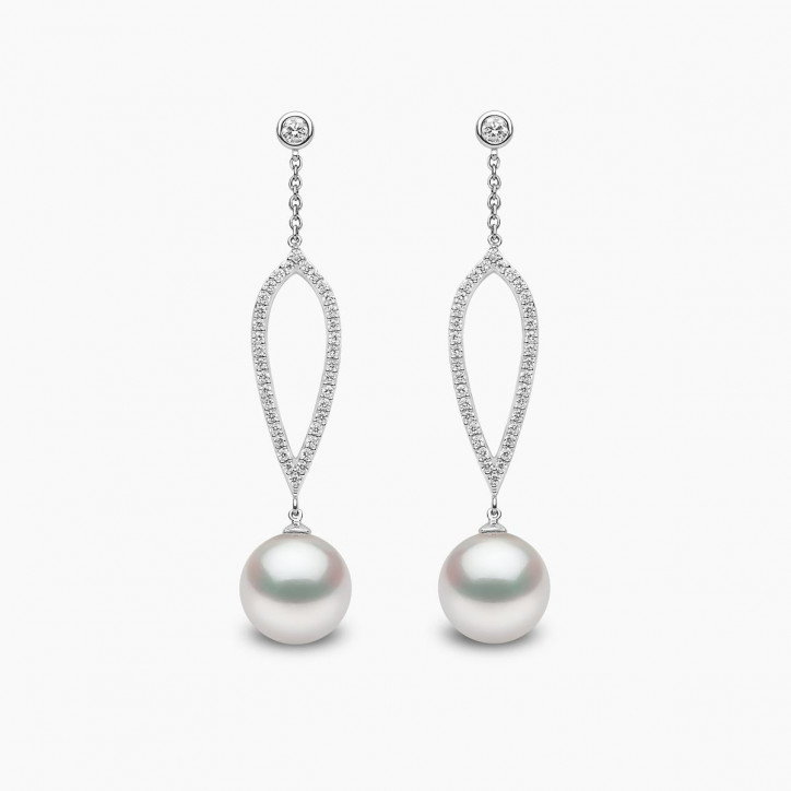 Trend 18K Gold Freshwater Pearl and Diamond Teardrop Earrings