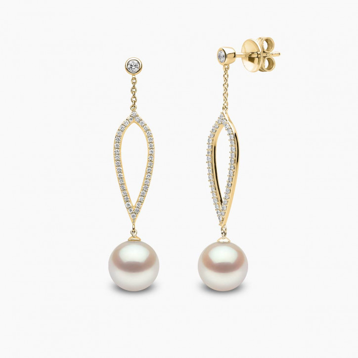 Trend 18K Gold Freshwater Pearl and Diamond Teardrop Earrings