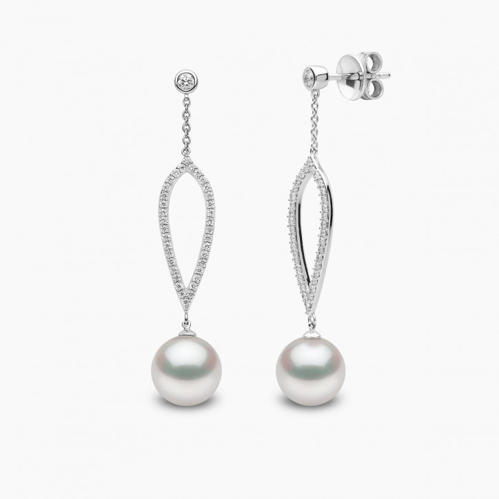 Trend 18K Gold Freshwater Pearl and Diamond Teardrop Earrings