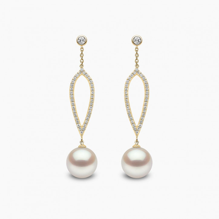 Trend 18K Gold Freshwater Pearl and Diamond Teardrop Earrings