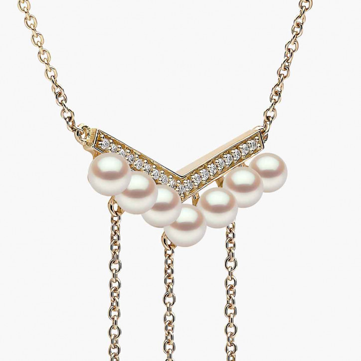 Trend 18K Gold Freshwater Pearl And Diamond Feather Chain Necklace