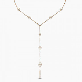 Trend 18K Gold Freshwater Pearl And Diamond V Necklace