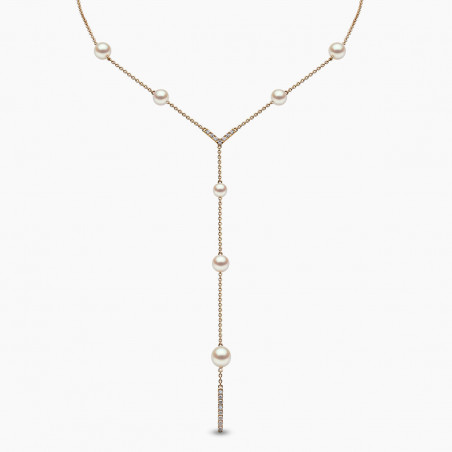 Trend 18K Gold Freshwater Pearl And Diamond V Necklace