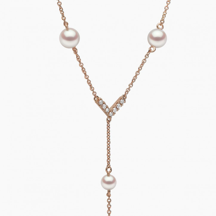 Trend 18K Gold Freshwater Pearl And Diamond V Necklace