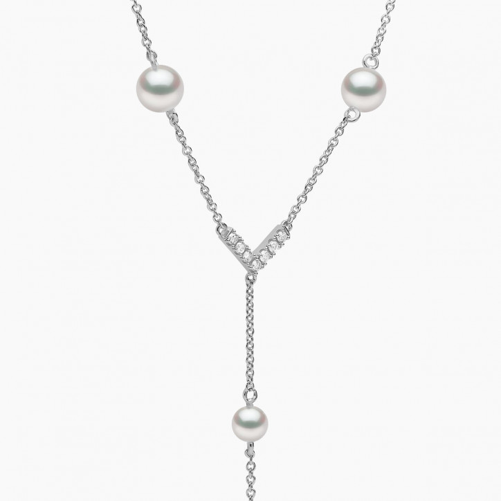 Trend 18K Gold Freshwater Pearl And Diamond V Necklace