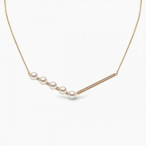 Trend 18K Gold Freshwater Pearl And Diamond Contrast Necklace