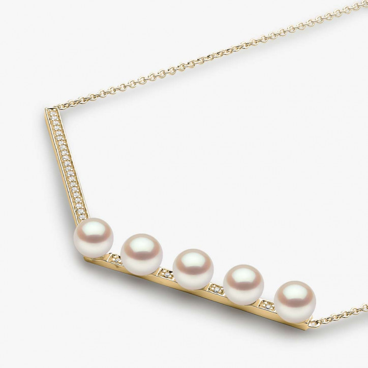 Trend 18K Gold Freshwater Pearl And Diamond Contrast Necklace