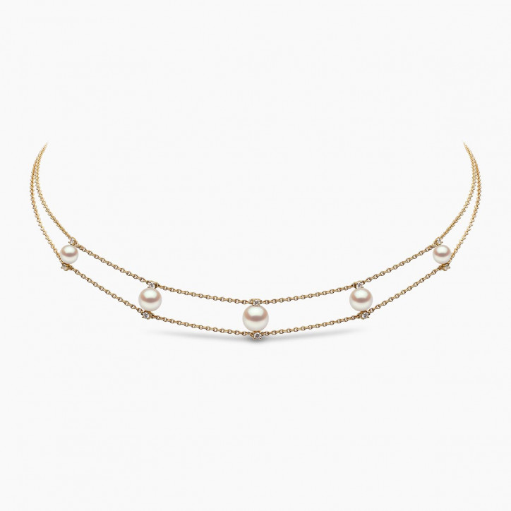 Trend 18K Gold Freshwater Pearl And Diamond Chain Choker Necklace