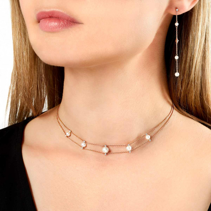 Trend 18K Gold Freshwater Pearl And Diamond Chain Choker Necklace