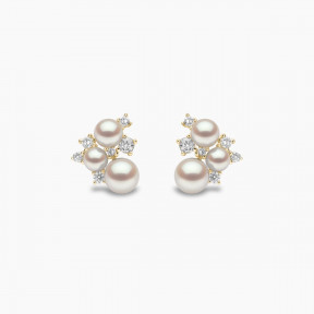 Trend 18K Gold Freshwater Pearl And Diamond Cluster Stud Earrings