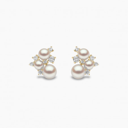 Trend 18K Gold Freshwater Pearl And Diamond Cluster Stud Earrings