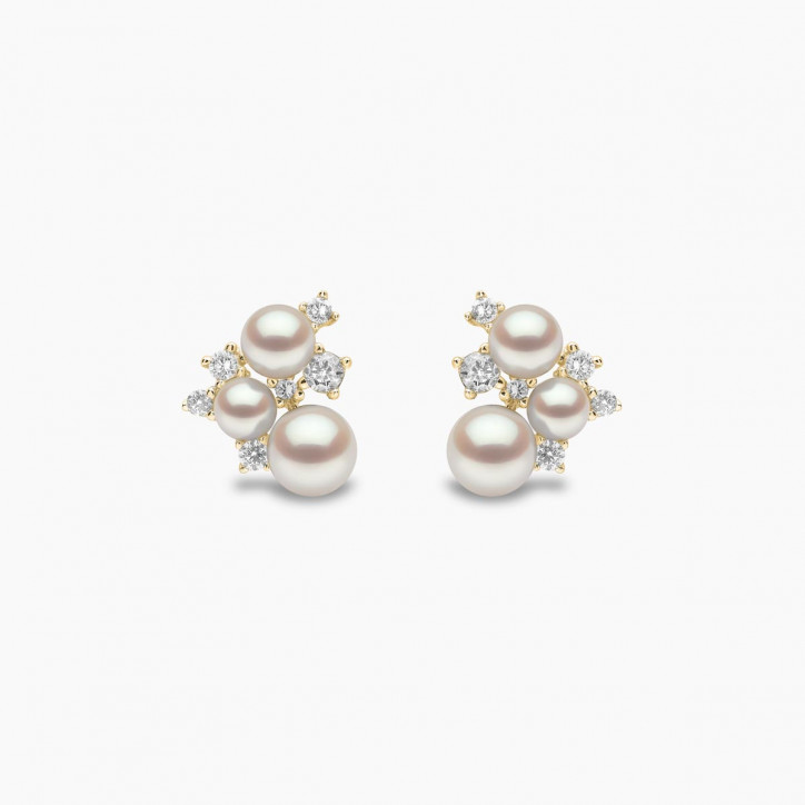 Trend 18K Gold Freshwater Pearl And Diamond Cluster Stud Earrings