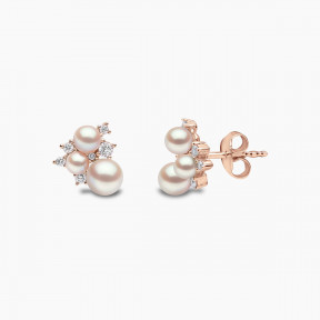 Trend 18K Gold Freshwater Pearl And Diamond Cluster Stud Earrings