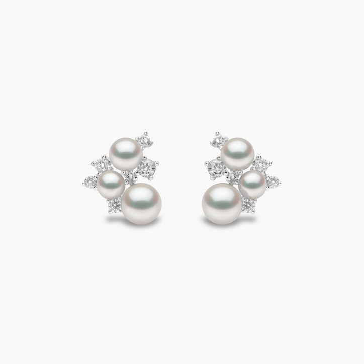 Trend 18K Gold Freshwater Pearl And Diamond Cluster Stud Earrings