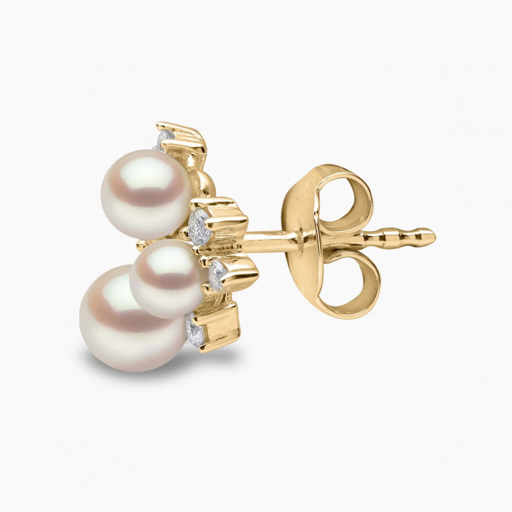 Trend 18K Gold Freshwater Pearl And Diamond Cluster Stud Earrings